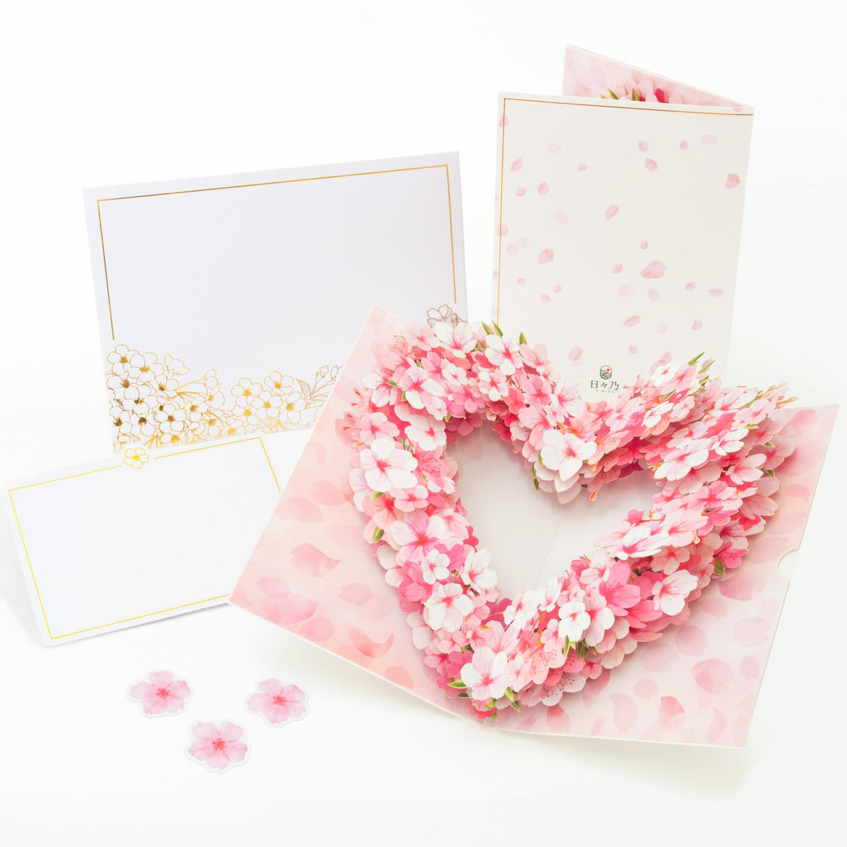 HIBINO 3D Pop-Up Sakura Heart Card with Slide-Out Message Note - Handcrafted Floral Design - Perfect for Valentine’s Day, Anniversaries, Birthdays, and More - Designed in Japan