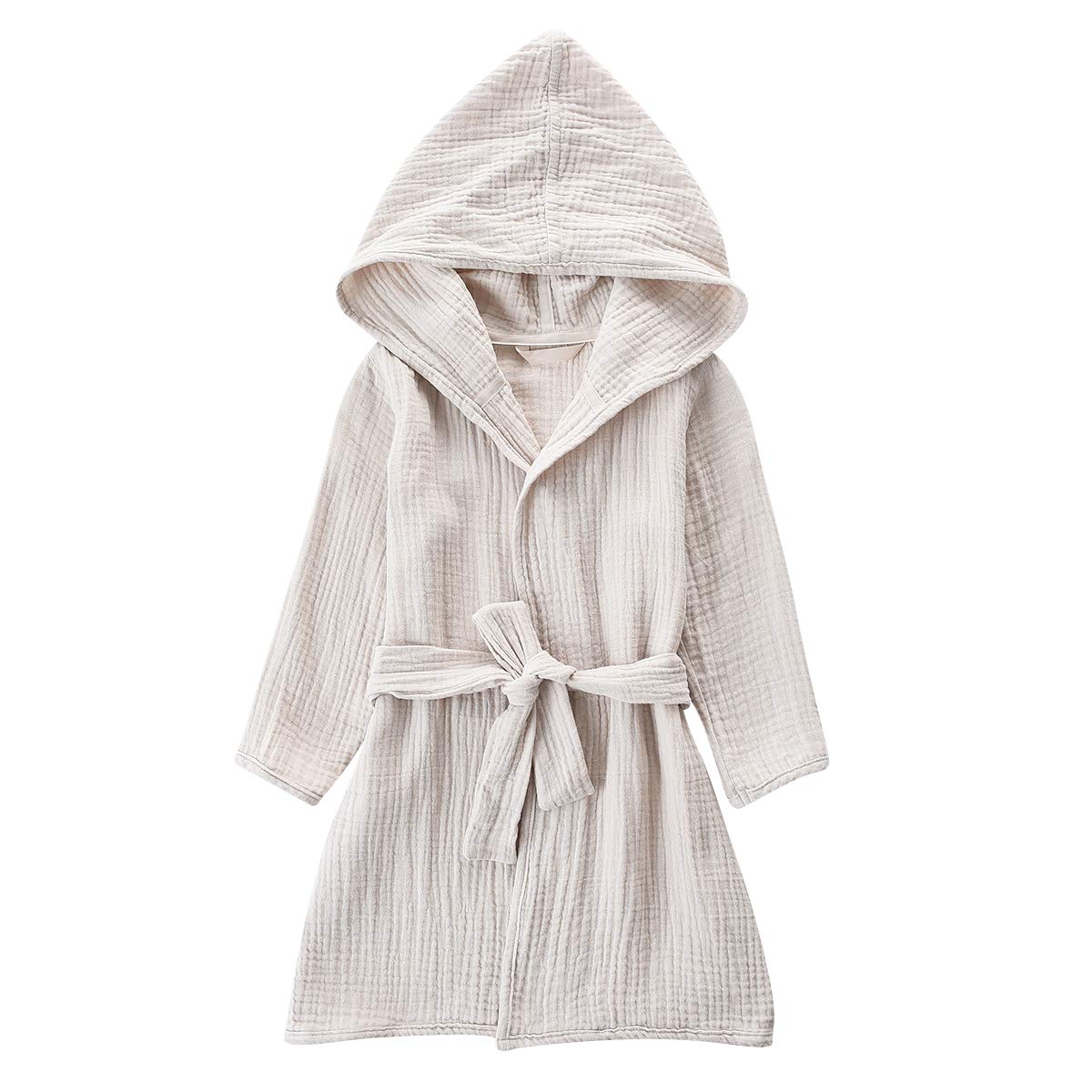 TADO MUSLIN 100% Organic Cotton Kids Bathrobe, 2 Layers Muslin, Soft and Breathable Robe for Toddlers, Baby Hooded Towels, 4-6 T, Khaki