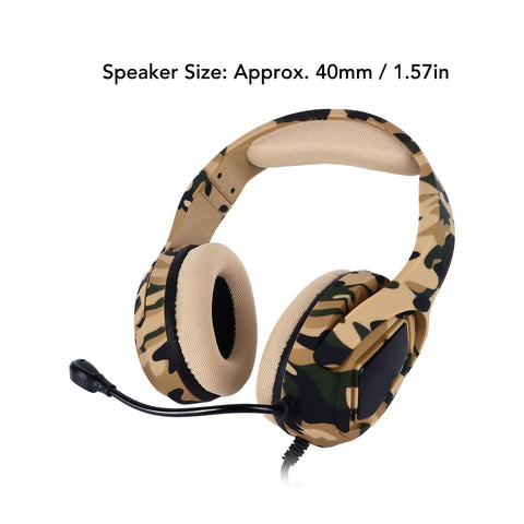 Zunate Wired Gaming Headset, Clear Sound Output Over Ear Headphone with Microphone, Fashionable Camouflage Color, for Computer, Camouflage Design (Desert Camo)