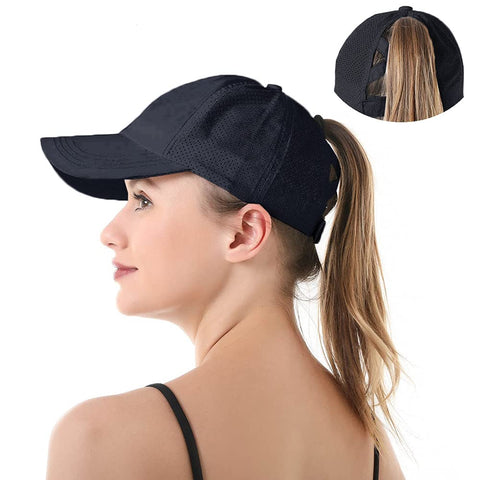 FASHIXD Ponytail Baseball Cap for Women Mesh Quick Dry Baseball Hat with Ponytail Hole (Dark Blue)