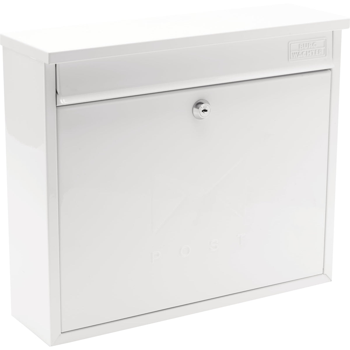 Burg-Wachter MB02 White Elegance Wall Mounted Galvanised Steel Lockable Weatherproof Post Box - 36x31x10cm