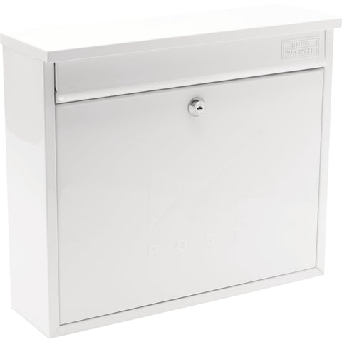 Burg-Wachter MB02 White Elegance Wall Mounted Galvanised Steel Lockable Weatherproof Post Box - 36x31x10cm