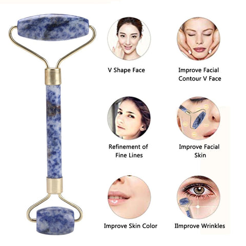 Sonew Massage Jade Roller Double-head Anti-Aging Face Eye Bestfor Dark Circles and Puffines Neck Anti-Aging Face Eye Neck Massager (Blue)