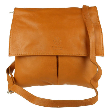 Girly Handbags Womens Double Pocket Italian Leather Messenger Bag - Tan