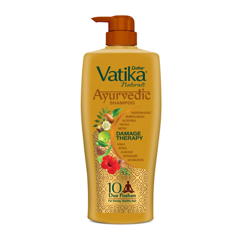 Dabur Vatika Ayurvedic Shampoo - 640ml | Damage Therapy | With Power of 10 ingredients for solving 10 hair problems| No Parabens | For all hair types