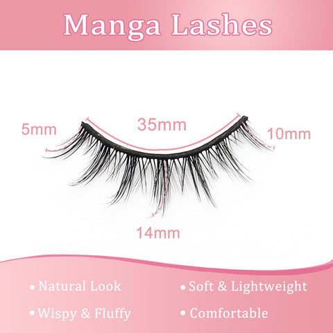 Veleasha Self Adhesive Eyelashes Manga Lashes Natural Look Spiky False Lashes Reusable Adhesive Eyelashes Faux Mink Lashes 2 Pairs Pack (6D75)