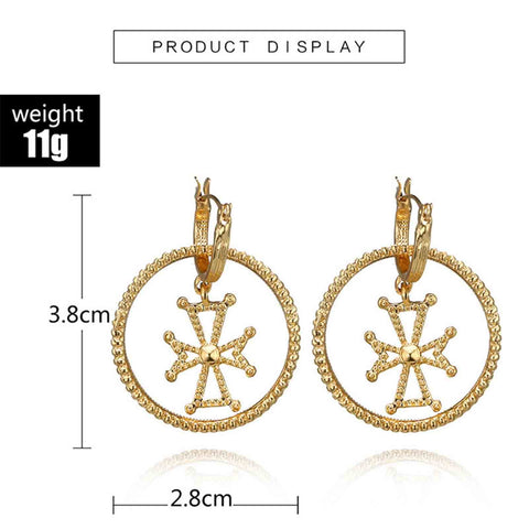 Yheakne Punk Circle Cross Earrings Gold Circle Drop Dangle Earrings Brass Geometric Earrings Modern Chunky Drops Earrings Jewelry for Women and Girls Gifts