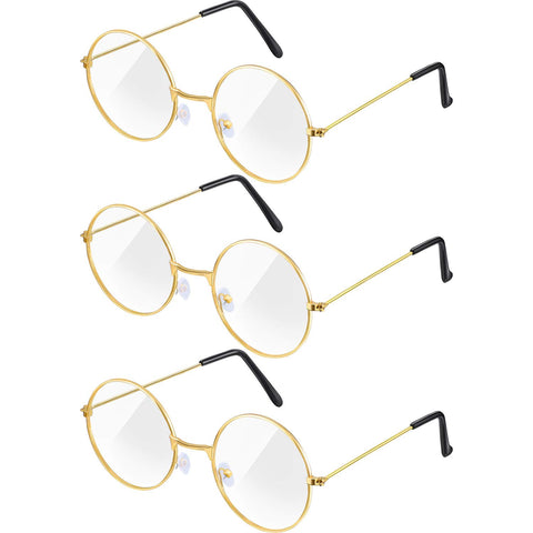 Frienda 3 Pairs Old Man Costume Glasses Santa Glasses Gold Round Glasses Clear Lens Glasses for Men Women Christmas Dress Up Accessories