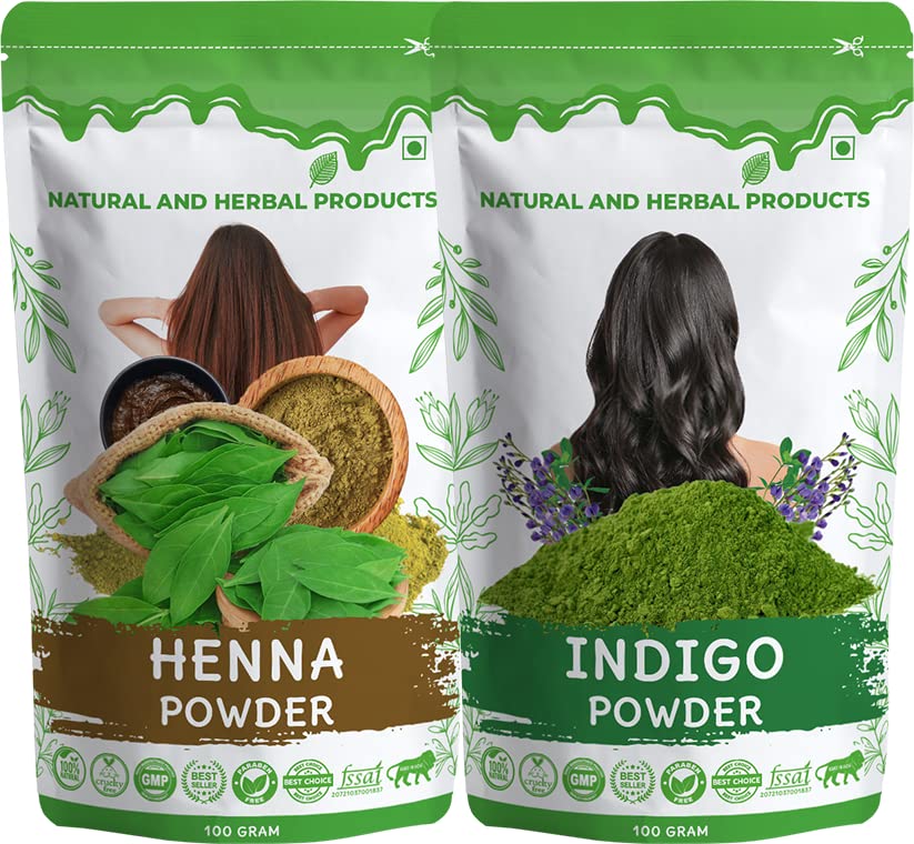 Indigo Henna herbal Powder, Organically Natural Hair Powder, Silky, Smoothness & Shine Hair Growth, Black Hair Color Men & Women, Mehandi, Pure, Organic, Henna Leaves, Dye, Hair Stronger, Combo