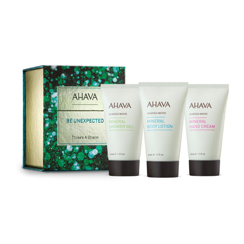 AHAVA Threeâ€™s A Charm Gift Set, Includes Mineral Body Lotion 40ml, Mineral Hand Cream 40ml, and Mineral Shower Gel 40ml