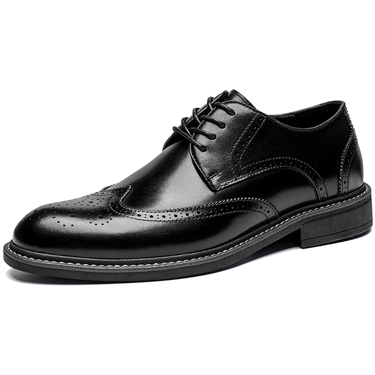 Men's Lace Up Leather Brogues Shoes Black Formal Wedding Uniform Dress Oxfords Wingtip Shoe,Black-40