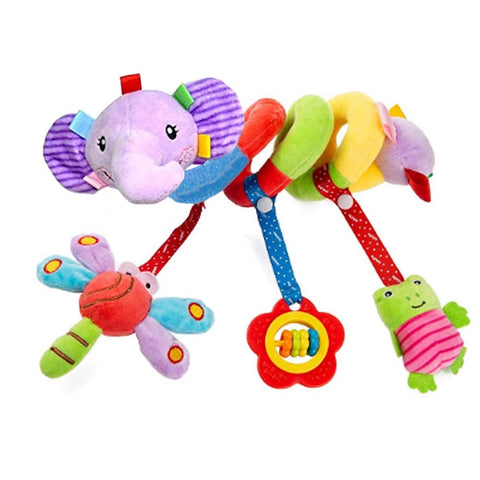 Comius Sharp Baby Stroller Toys with Educational Bell Plush Toys,Toy Crib Hanging, Infant Baby Spiral Bed Stroller Toy, Colorful & Elephant Design Activity Spiral Plush Toy. (Colorful)