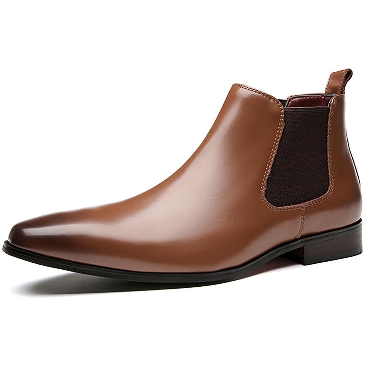 QAXZESA Men's Leather Chelsea Boots Formal Dress Slip On Ankle Boots Classic Wedding Work Booties For Men,Brown-44