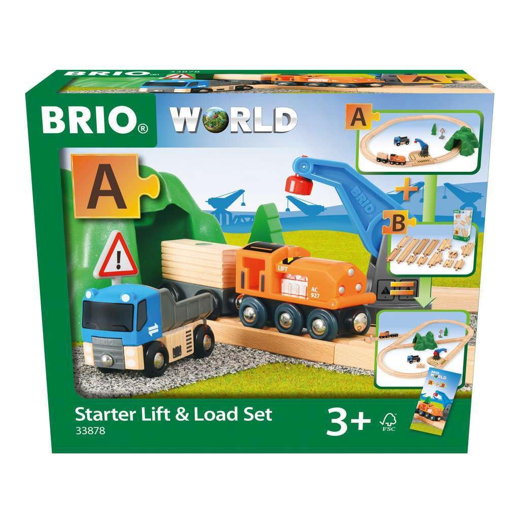 BRIO World Starter Lift & Load Train Set A for Kids Age 3 Years Up - Wooden Railway Add On Accessories