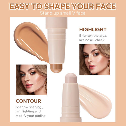 Cream Contour Sticks,Shades with Highlighter & Bronzer,Non-greasy and Waterproof Contouring Pen,Easy to Sculpt the Face and Create a Lightweight Finishing Makeup (02#Bronzer contour and glow sticks)