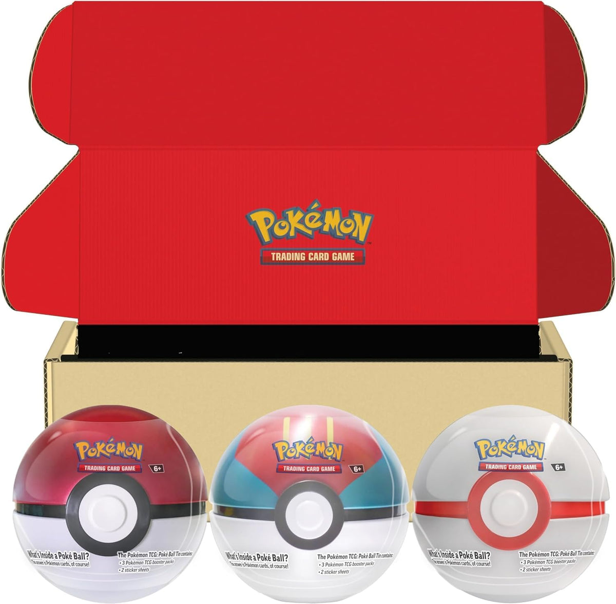 Pokémon TCG: Poké Ball Tin Bundle - Poké Ball, Lure Ball & Premier Ball (9 TCG Booster Packs, 7 Sticker Sheets)