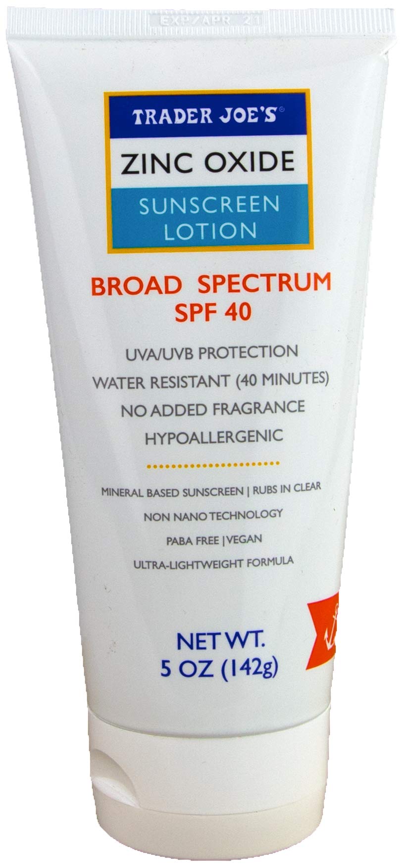 Trader Joe's Zinc Oxide Mineral Based Hypoallergenic Sunscreen SPF 40