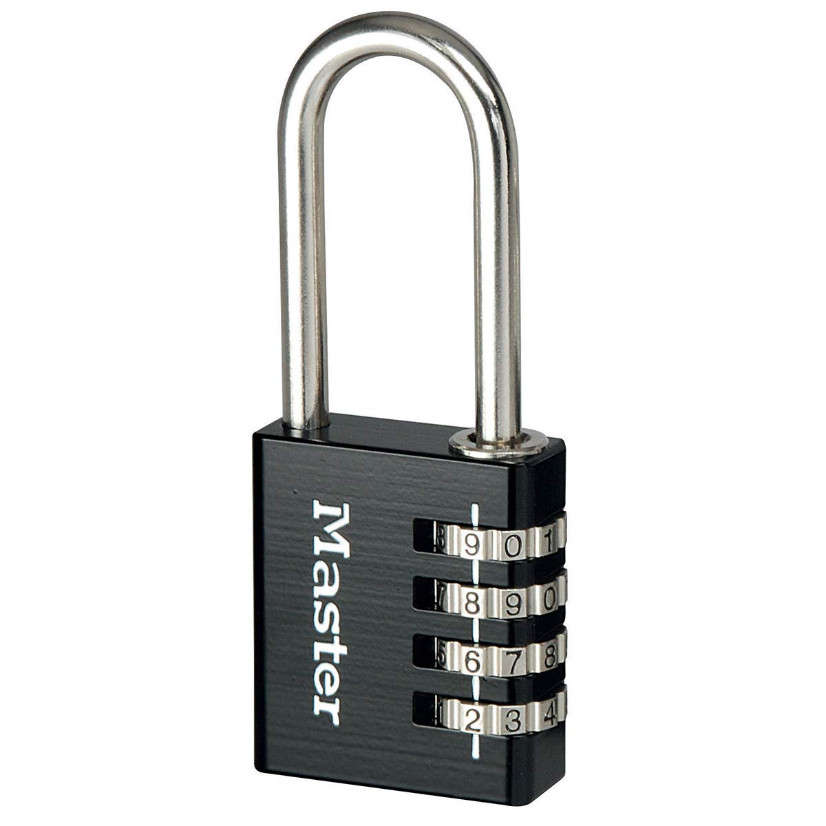 Master Lock 7640EURDBLKLH Combination Padlock in Aluminium with Long Shackle, Black, 4 x 10.2 x 1.5 cm