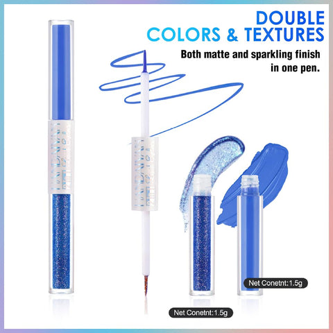 MIELIKKI Double-end Liquid Eyeliner, 2-in-1 Matte & Shimmer Finish, Waterproof Eyeliner Pencil, Sparkling Eyeshadow, Quick Drying, Long Lasting, 01