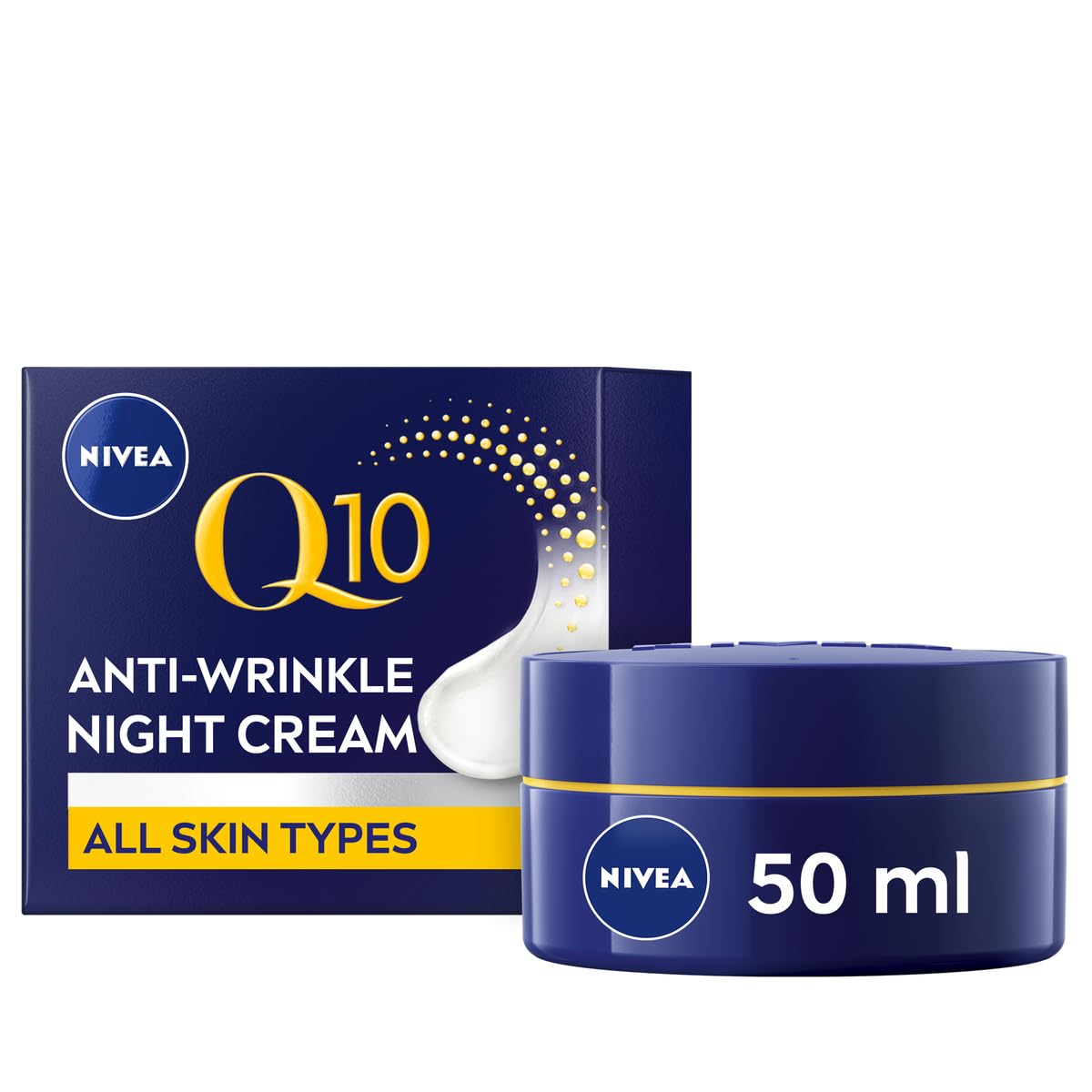 NIVEA Q10 Anti-Wrinkle Power Revitalising Night Cream (50ml), Anti-Wrinkle Face Cream with Skin Identical Q10 and Creatine, Regenerative Night Cream