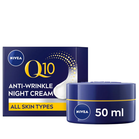 NIVEA Q10 Anti-Wrinkle Power Revitalising Night Cream (50ml), Anti-Wrinkle Face Cream with Skin Identical Q10 and Creatine, Regenerative Night Cream