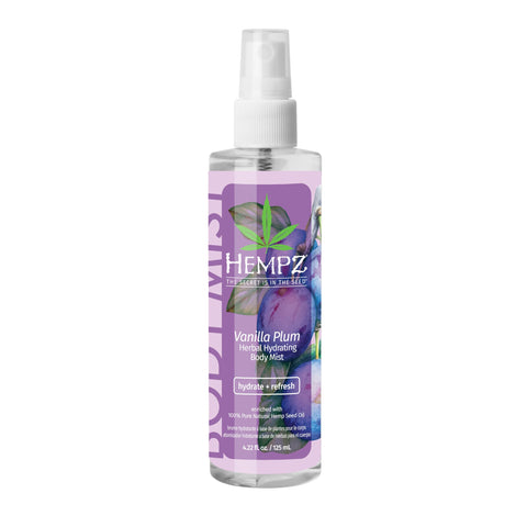 Hempz Body Mist Moisturizing Oil Spray - Vanilla Plum Refreshing Scent Hydrating 100% Hemp Seed Oil Spray for Face & Body, 4.22 Fluid Ounces