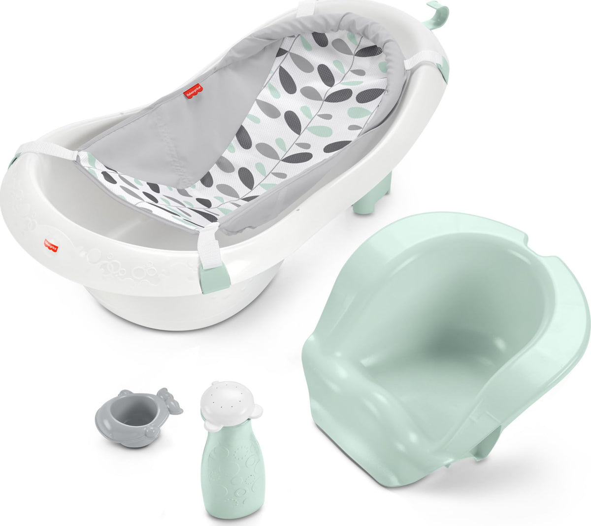 Fisher-Price Baby to Toddler Bath 4-in-1 Sling â€˜n Seat Tub with Removable Infant Support and 2 Toys, Climbing Leaves (Amazon Exclusive)