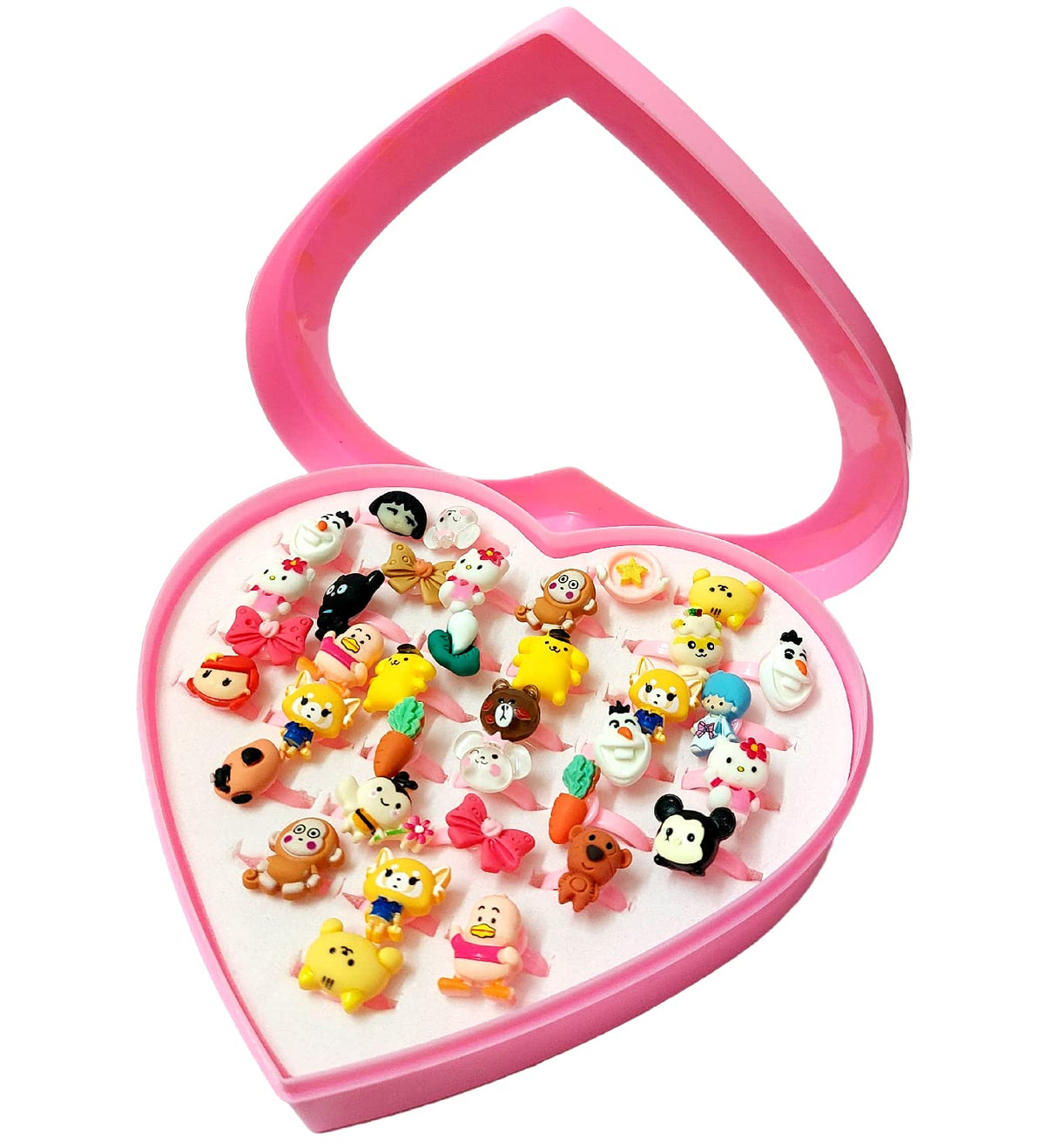 SUPER TOY Adjustable Finger Ring for Girls - 36 Pcs, Plastic, 3D Cartoon Pattern