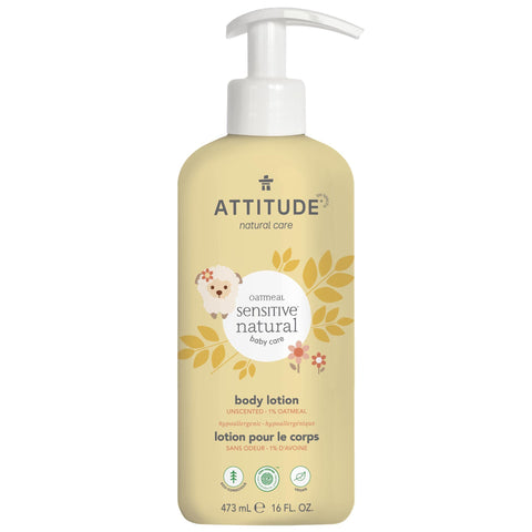 ATTITUDE Body Lotion for Baby, EWG Verified, Plant and Mineral-Based Ingredients, Vegan and Cruelty-free Personal Care Products, Hypoallergenic, Sensitive Skin, Unscented, 16 Fl Oz