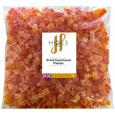 Hides Fine Foods - Dried Sweetened Papaya 1kg - Suitable for Vegetarians - Baking - Granola - Breakfast - Snacking - Desserts - Good Source of Vitamin C.