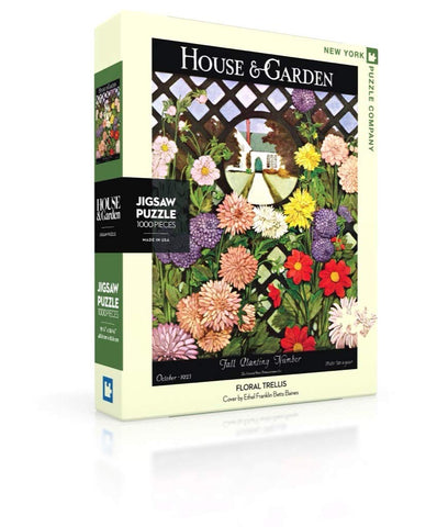 New York Puzzle Company - House & Garden Magazine Floral Trellis - 1000 Random Cut Jigsaw Puzzle for Adults by Ethel Franklin Betts Baines