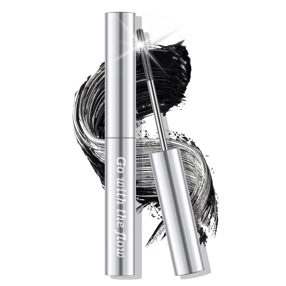 KYDA Black Washable Metal Mascara, Extra Slim Super Voluming Curling Lash Looking, Bristleless Metal Mascara Brush, Lasting No Flaking Tint