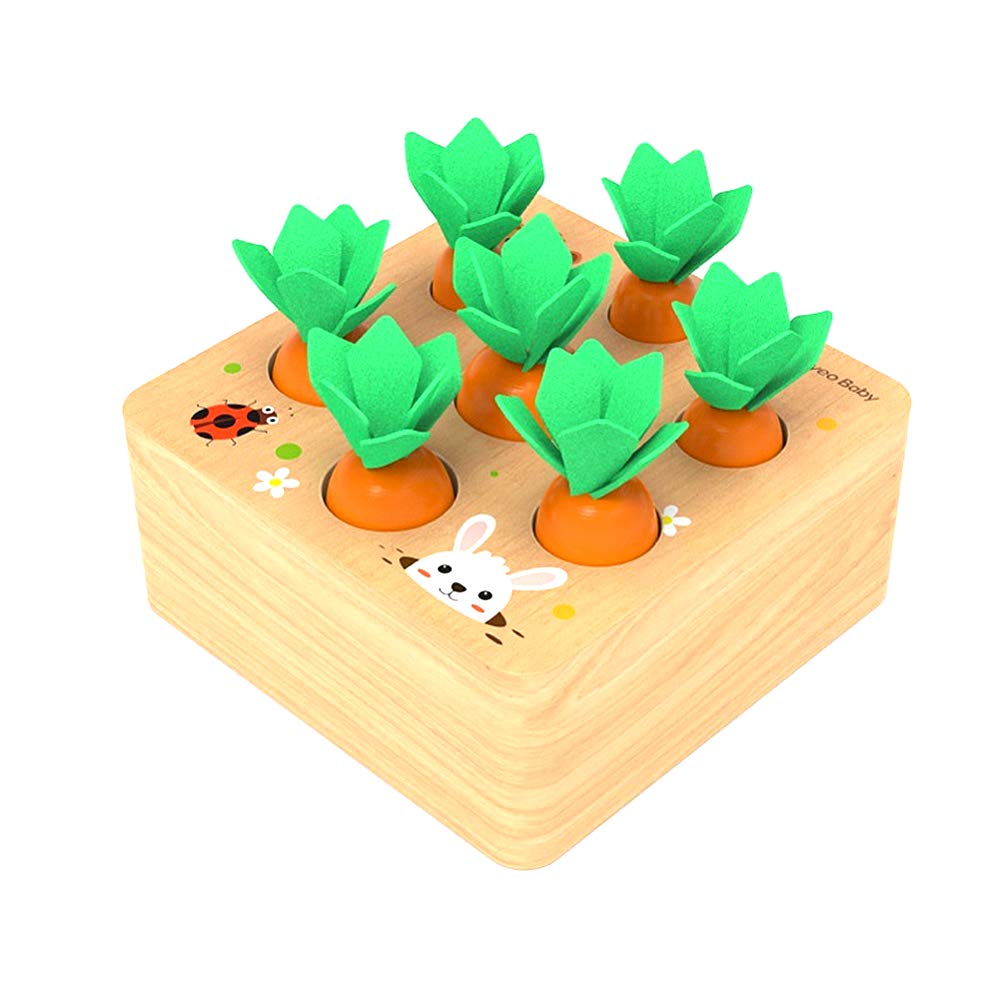 Felly Wooden Toys for 1 Year Olds Toddler Fine Motor Skill Toy Montessori Plugging Toys Carrots Harvest Matching Game Early Learning Preschool Educational Gifts Toy for 2 3 4 Years Old Kids