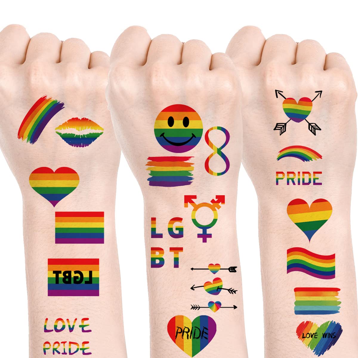 20PCS Temporary Tattoo LGBT Tattoo Supplies Rainbow Fake Tattoos Gay Pride Party Favors Waterproof Tattoo Markers Festival Tattoo Stickers for Adults Kids Celebration Parades Face Body Decorations