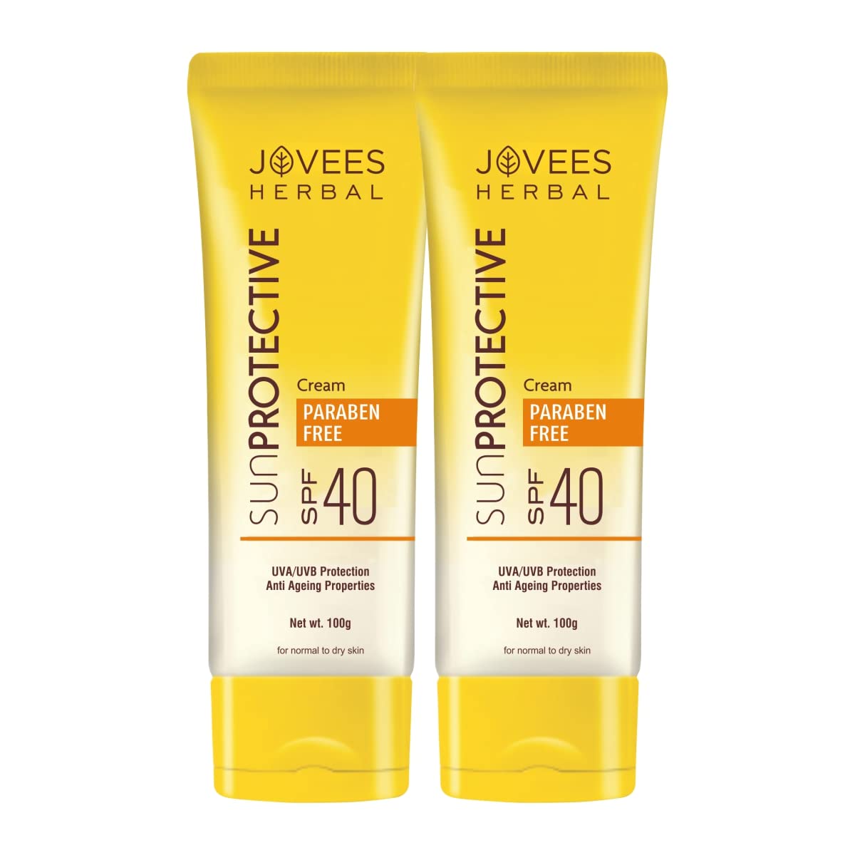 Jovees Herbal Sun Protective Sunscreen SPF 40,| Lightweight and Oil Free - UVA & UVB Protection | Normal to Dry Skin Types | Paraben & Alcohol Free 100 G (Pack of 2)