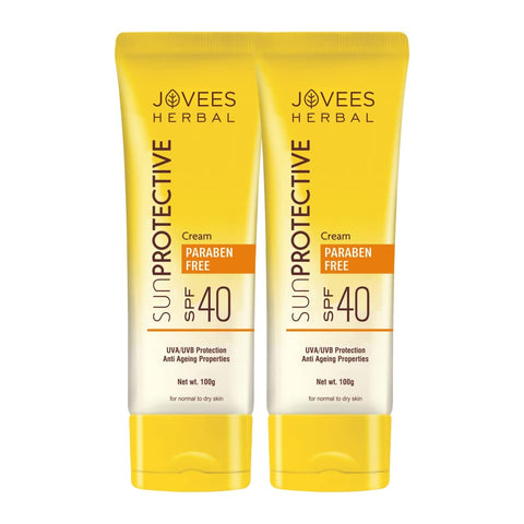 Jovees Herbal Sun Protective Sunscreen SPF 40,| Lightweight and Oil Free - UVA & UVB Protection | Normal to Dry Skin Types | Paraben & Alcohol Free 100 G (Pack of 2)