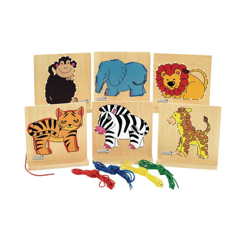 Excelleration Animal Lacing Cards, Set of 6 with Stand, Fine Motor Skill Development, Educational Toy, Preschool, Kids Toys