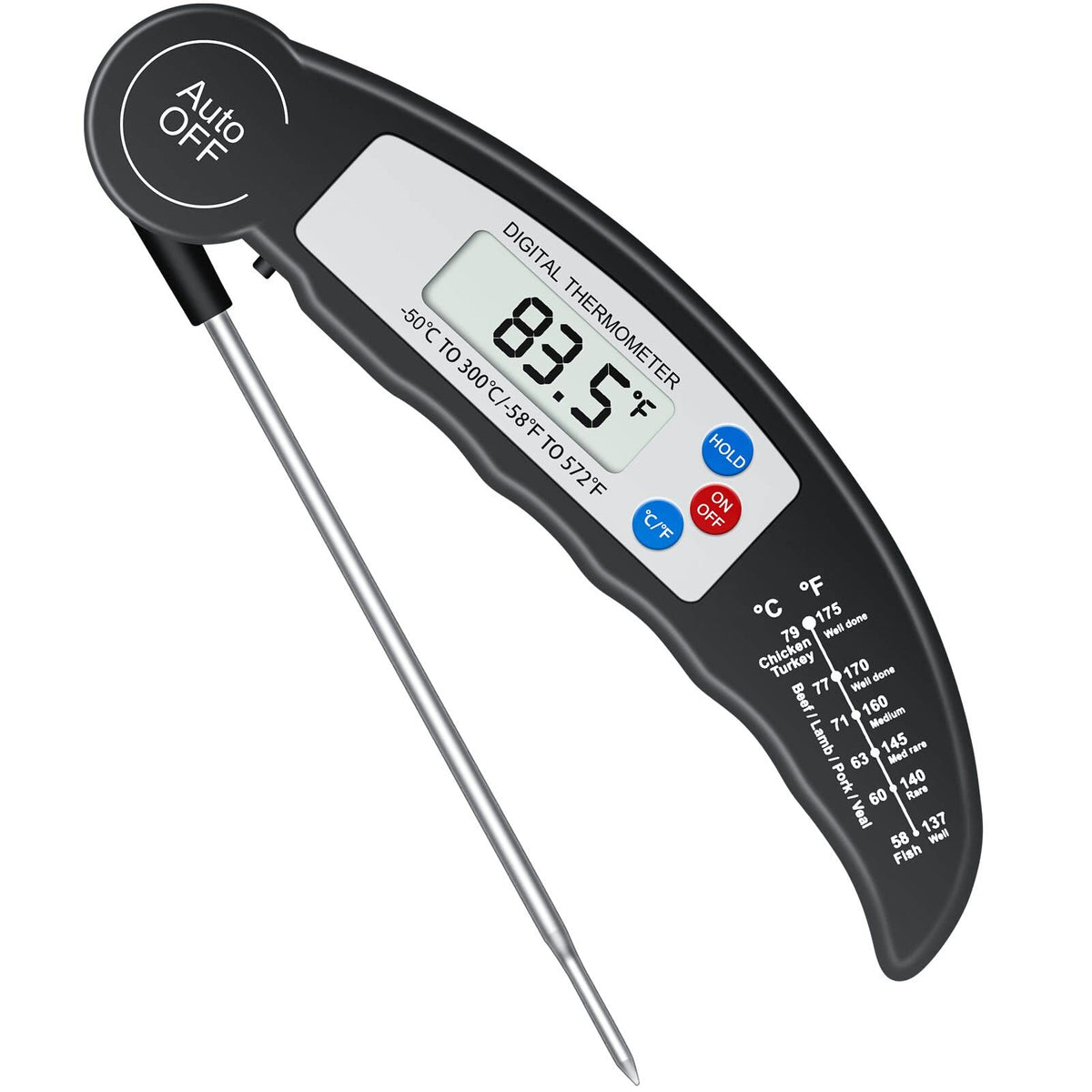 flintronic Food Thermometer, Digital Instant Read Meat High Accuracy Foldable Long Probe Food Cooking Thermometer with ÃƒÆ’Ã¢â‚¬Å¡Ãƒâ€šÃ‚Â°F/ÃƒÆ’Ã¢â‚¬Å¡Ãƒâ€šÃ‚Â°C, Auto On/Off Cooking Thermometer for Kitchen, BBQ, Milk, Water