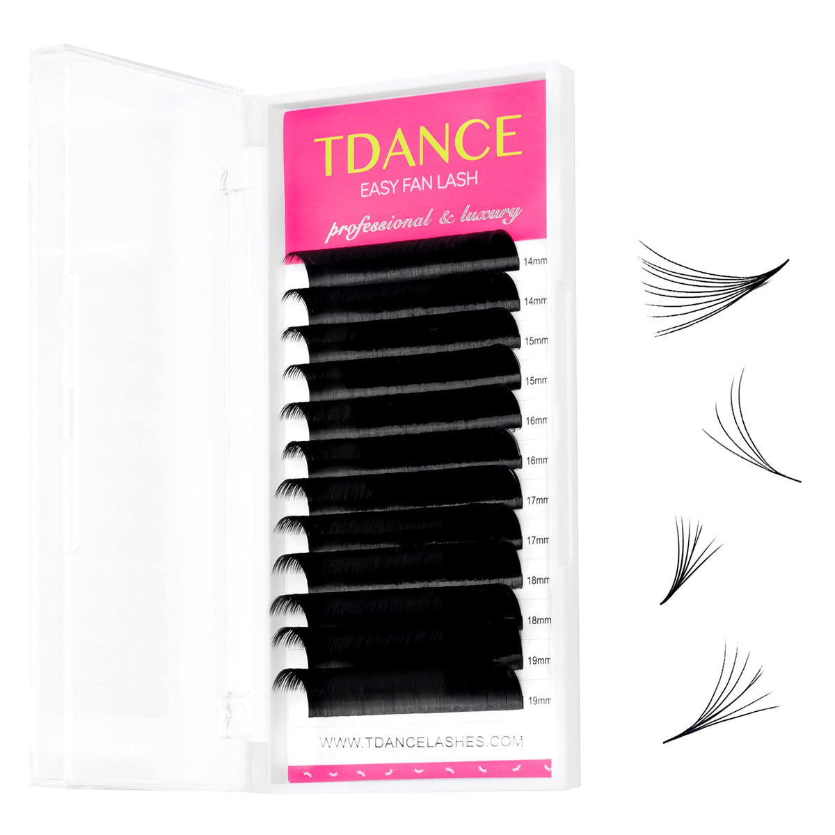 TDANCE Easy Fan Lash Extension Rapid Blooming Volume Eyelash Extensions C CC D DD J B L Curl 0.03-0.12mm Thickness Easy Fan Volume Lashes Self Fanning Eyelashes Extension (D-0.07,14-19mm)