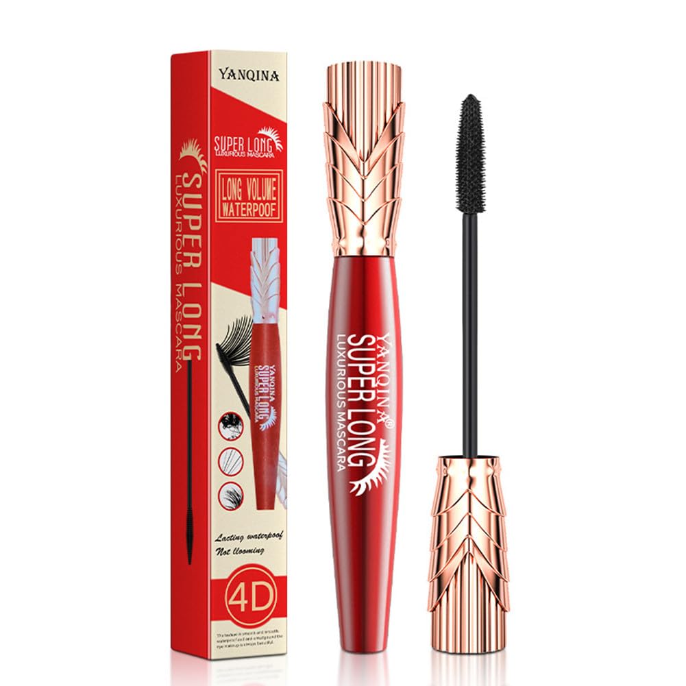 4D Super Long Mascara, Waterproof Long Lasting Mascara Black Volume and Length Natural, Exquisitely Full, Lengthening Thickening Softer Fuller Lashes Amplify Sweat Proof Eyelash Mascara