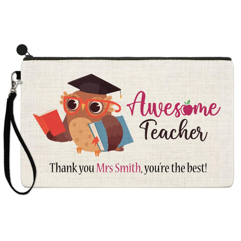 EnvyFone Personalised Awesome Teacher Pencil Case - Thank You Gift - Cute Owl - Makeup Bag Carry Case - Accessories Stationary Pouch - School Nursery Pre-School - Ladies/Mens Women Leaving Present