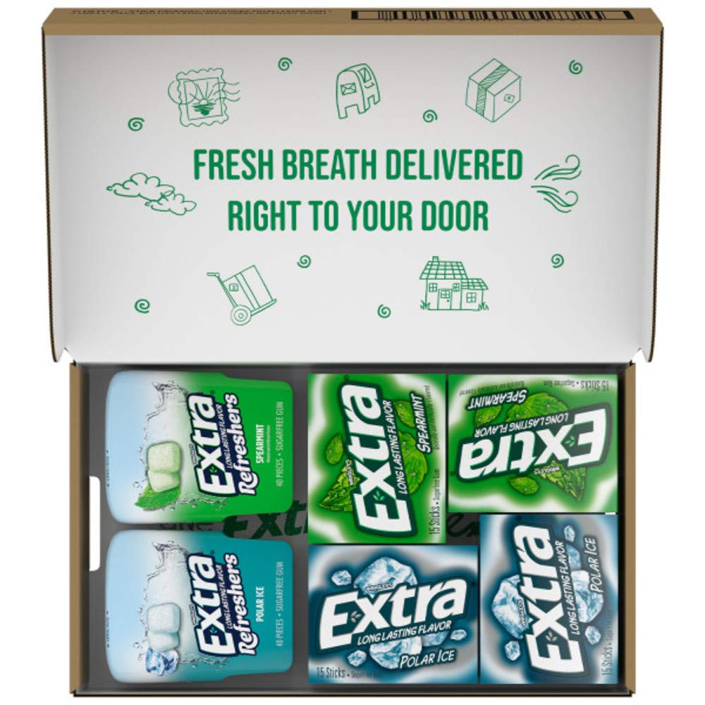 EXTRA Spearmint & Polar Ice Sugar Free Chewing Gum Bulk Assortment, 15 Sticks & 40 Pieces (2 Bottle Packs & 12 Single Packs)