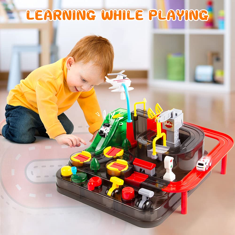 VATOS Race Tracks for Boys Adventure Car Toys for 3 4 5 6 7 8 Year Old Boys Girls, Puzzle Car Tracks Playsets City Rescue Engineering Toy Preschool Educational Toys for Toddlers,Kids Toys Age 3+