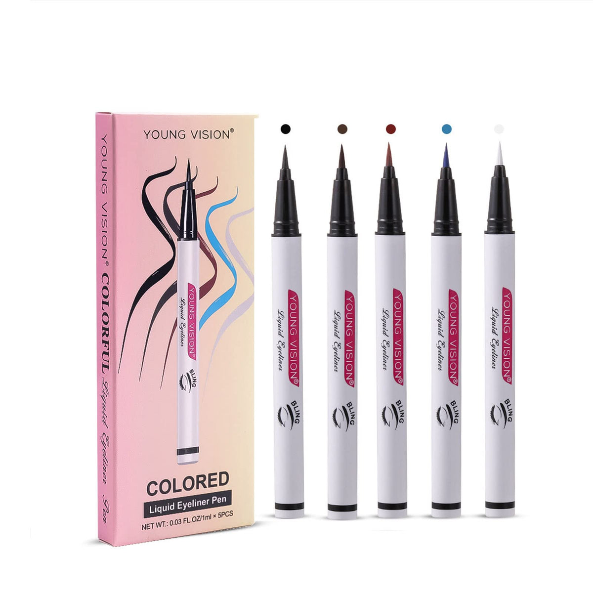 Grospe Colorful Liquid Eyeliner Pencil,5 Colors Thin Head Eyeliner Pencil Set, Not Easy To Halo,1-Time Molding of Eyeliner Liquid, Both Thick and Thin Can Be Made