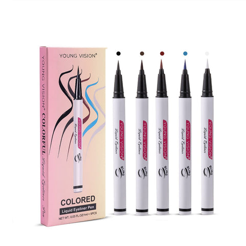 Grospe Colorful Liquid Eyeliner Pencil,5 Colors Thin Head Eyeliner Pencil Set, Not Easy To Halo,1-Time Molding of Eyeliner Liquid, Both Thick and Thin Can Be Made