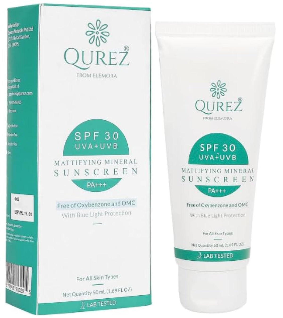 Qurez Mattifying Mineral Sunscreen SPF 30 | Blue Light Protection | PA+++ , Broad Spectrum, UV A, UV B | for Glowing & Well Protected Skin, Cream | No White Cast, Acne safe | 50 ml