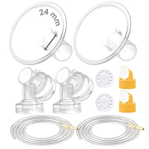 Maymom MyFit Pump Parts Compatible with Medela PersonalFit Medela Breast Pump, Pump in Style Advanced, Lactina, Symphony, Incl Standard Breast Pump Flange (24mm) Base Connector Valve Membrane Tube