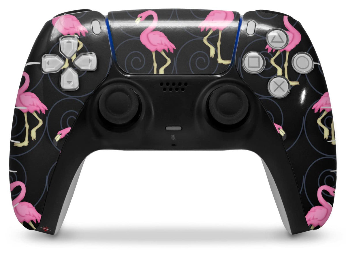 WraptorSkinz Skin Wrap Compatible with Sony PS5 DualSense Controller Flamingos on Black (Controller NOT Included)