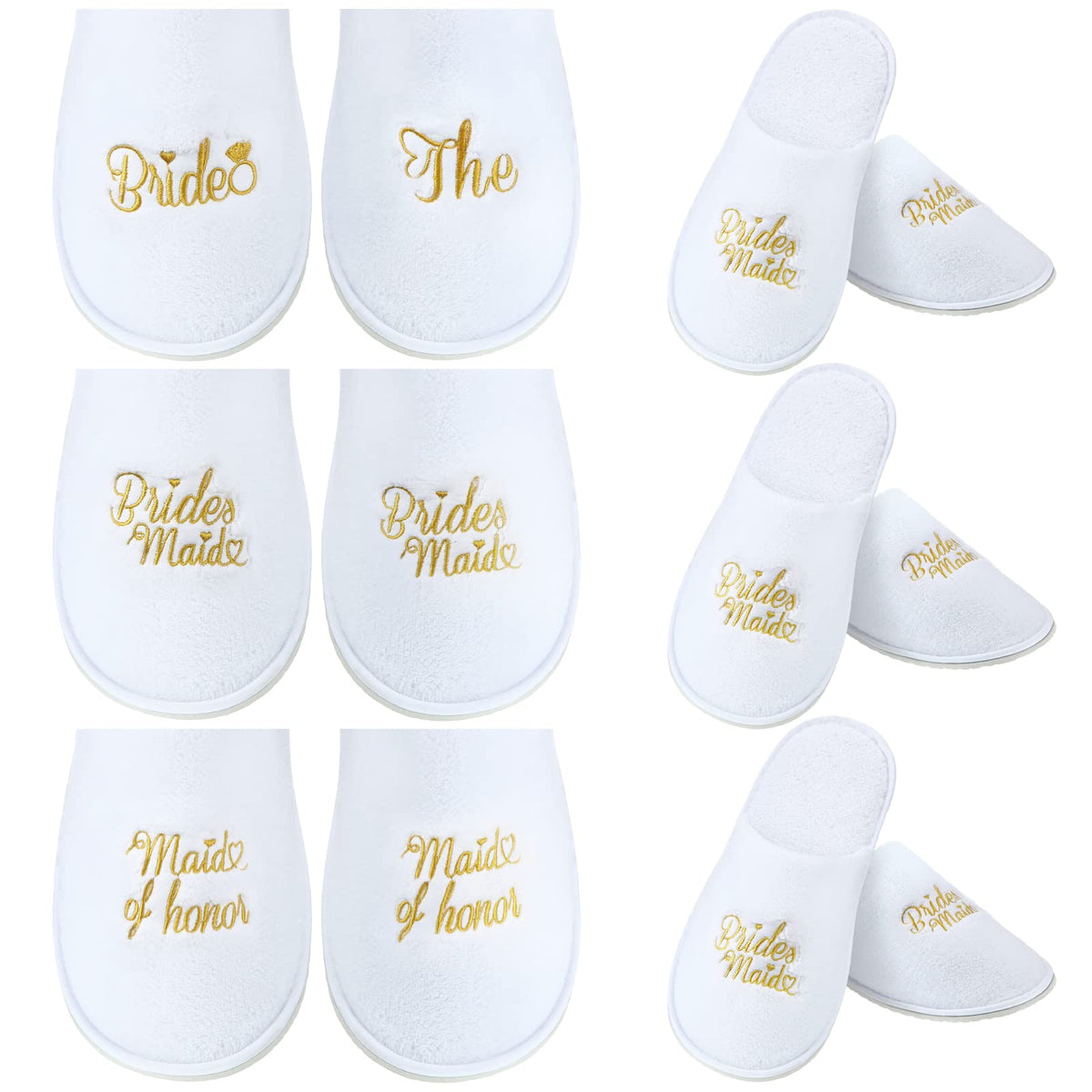 6 Pairs Wedding Slippers Bridesmaid Slippers Wedding Set of 6 Bridal Party Slippers Honor Bridal Slippers for Bride Shoes Wedding Gifts for Bridesmaids Women Bridal Proposal Honeymoon Spa (Gold)