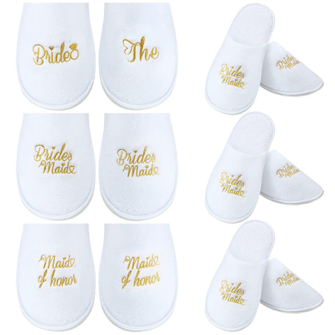 6 Pairs Wedding Slippers Bridesmaid Slippers Wedding Set of 6 Bridal Party Slippers Honor Bridal Slippers for Bride Shoes Wedding Gifts for Bridesmaids Women Bridal Proposal Honeymoon Spa (Gold)